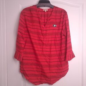 Women's Red Striped Georgia Bulldogs Team Top